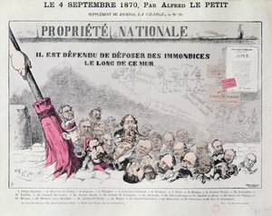 "Defesa para depositar lixo ao longo deste muro", caricatura dos políticos do Segundo Império, de "The Charge", 4 de setembro de 1870 de Alfred Le Petit